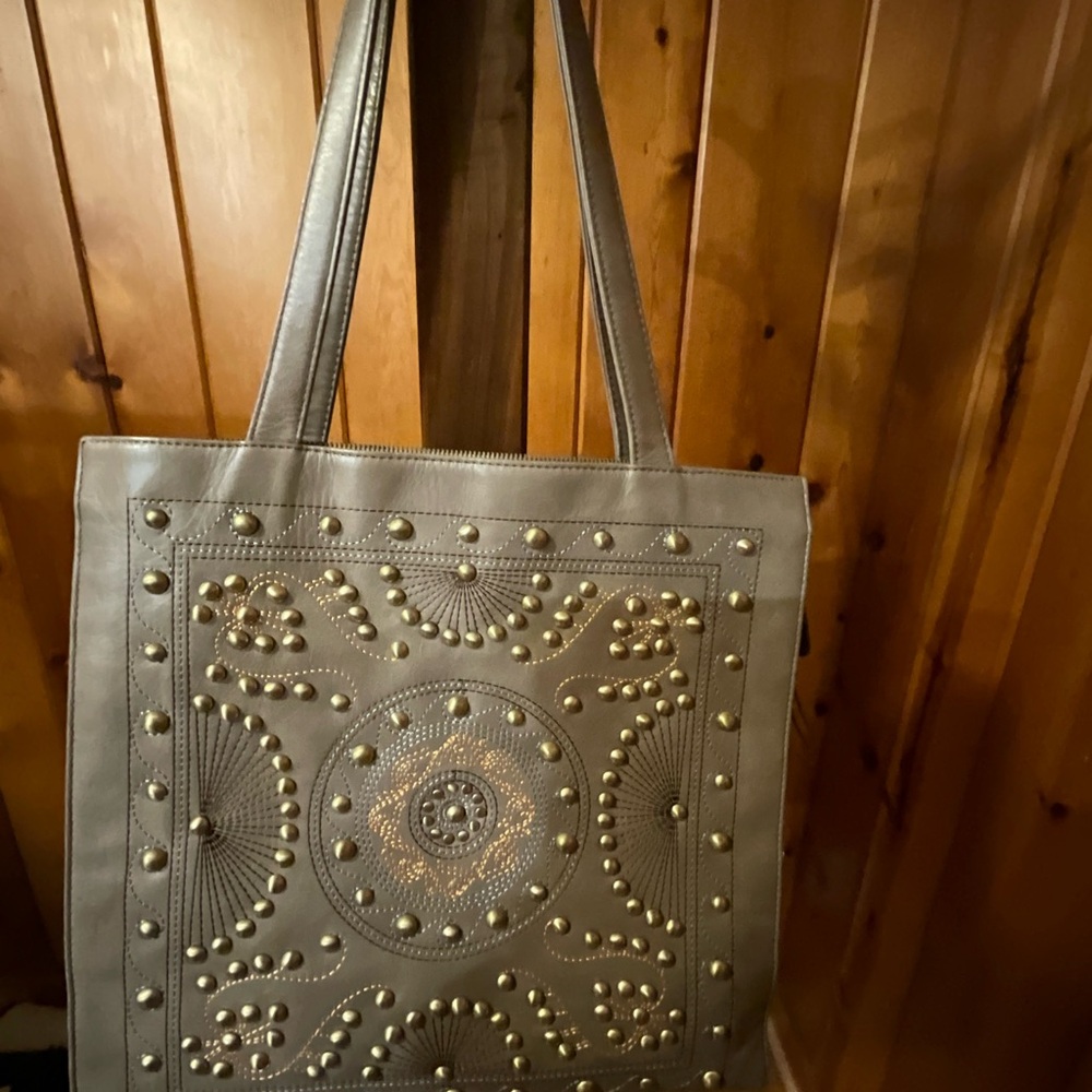 HOBO Gray Studded Tote Bag